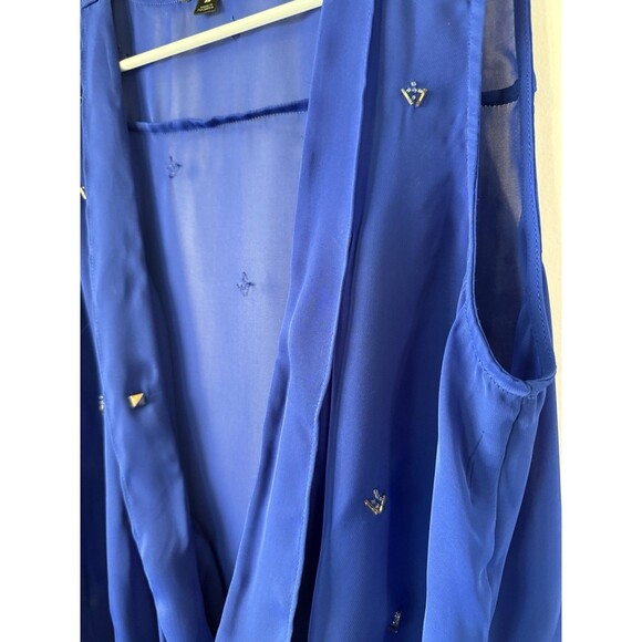 Worthington Women's Blue Sleeveless Studded Draped Blouse Top XL‎ - Picture 2 of 10